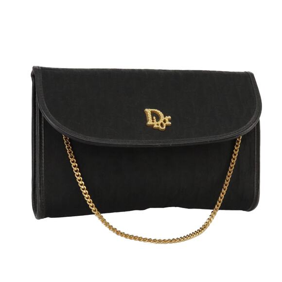 DIOR Trotter Canvas Chain Shoulder Bag Black Gold - Picture 1 of 12